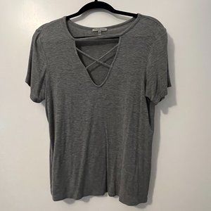 Gray blouse shirt work shirt v neck